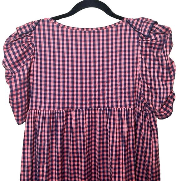 Zara Women’s Gingham Ruffle Prairie Midi Dress Pink/Navy Blue Size Medium - Picture 7 of 9